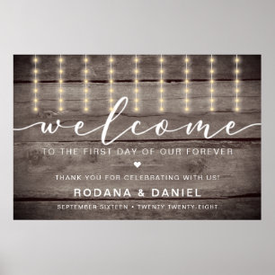 Poster Rustic Lights Welcome Wedding Sign