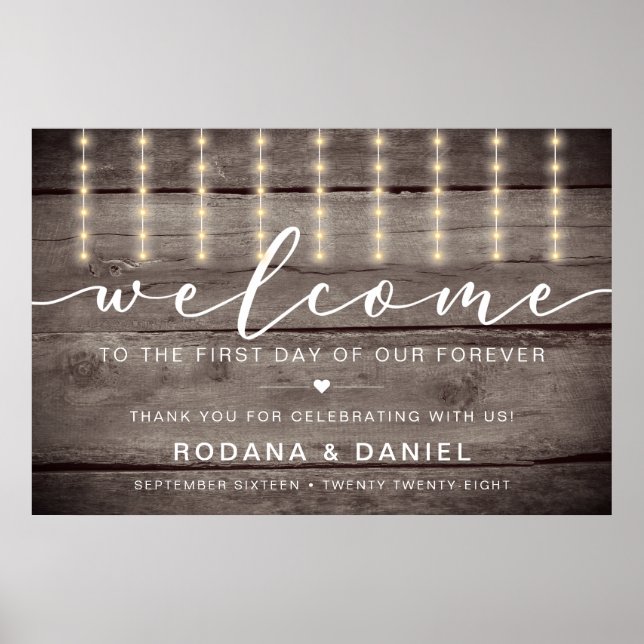 Poster Rustic Lights Welcome Wedding Sign (Frente)