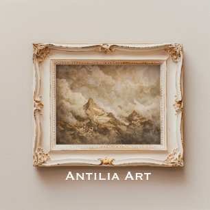 Poster Rustic Mountain Peaks Paisagem Vintage Art