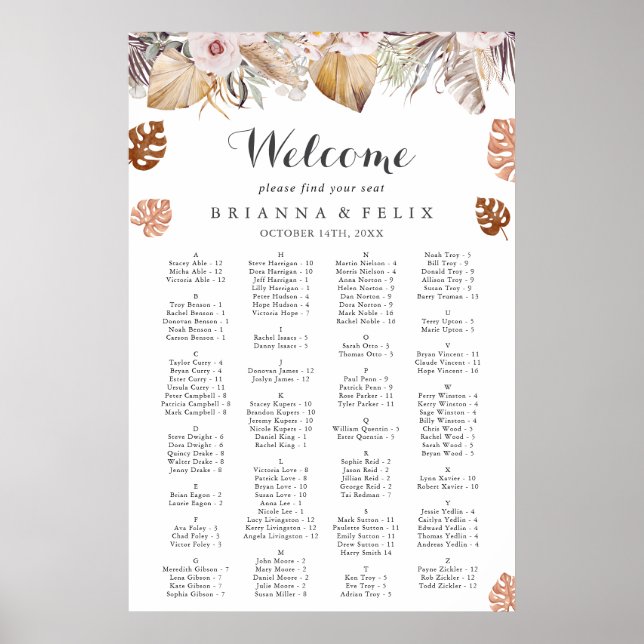 Poster Rustic Neutral Boho Wedding Seating Chart (Frente)
