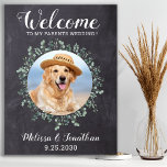 Poster Rustic Pet Wedding Welcome Personalised Dog Photo<br><div class="desc">Bem-Vindo Aos Casamentos Dos Meus Pais! Inclua seu melhor cachorro, melhor gato e qualquer animal de estimação no seu casamento com seu próprio sinal de boas-vindas para seus convidados. Perfeito para amantes de cães, faz o perfeito sinal de cão de casamento. Simples, mas elegante, ardente ardósia para o quadro-negro com...</div>