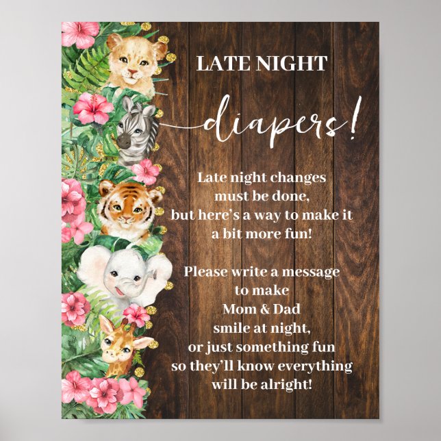 Poster Rustic Pink Safari Late Night Diapers Shower Game (Frente)