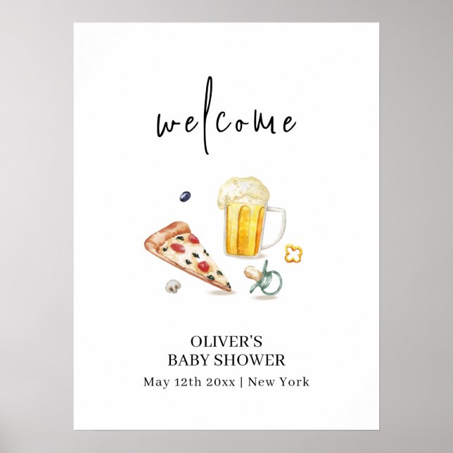 Poster Rustic Pizza Beers Pacifier Chá de fraldas Bem-vin (Frente)
