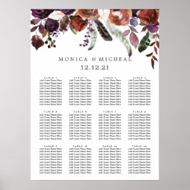 Poster Rustic Plum | Placa de Casamento de Penas de Flor