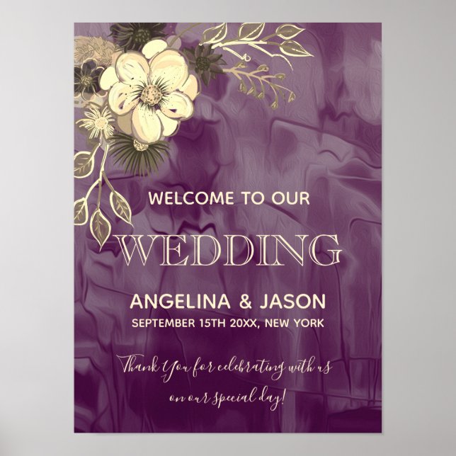 Poster Rustic Purple Welcome Wedding (Frente)