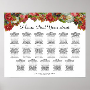 Poster Rustic Red Floral 17 Table Wedding Seating Chart