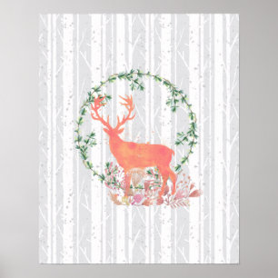 Poster Rustic Reindeer Boho Watercolor