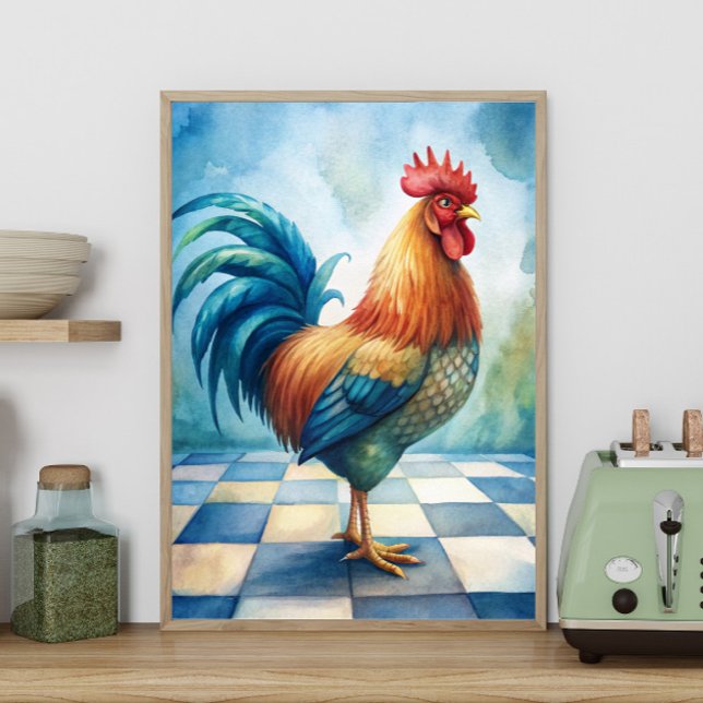 Poster Rustic Rooster Country Farmhouse Kitchen  (Rooster country kitchen poster)