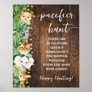 Poster Rustic Safari Pacifier Hunt Chá de fraldas Game
