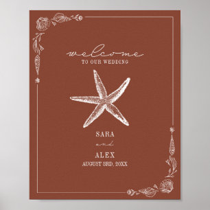 Poster Rustic Starfish Terracotta Beach Wedding Welcome