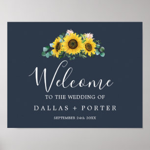 Poster Rustic Sunflower Eucalyptus Boas-vindas ao Marin
