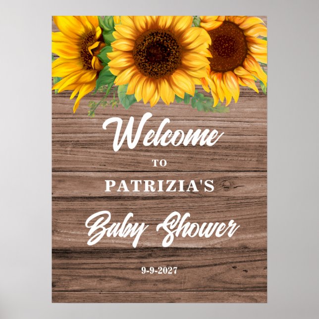 Poster Rustic Sunflower Fall Welcome Baby Shower  (Frente)