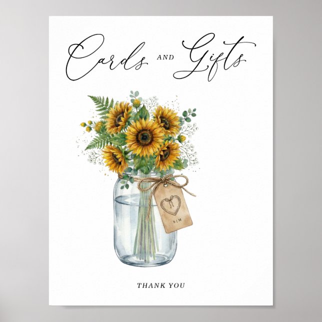Poster Rustic Sunflower Mason Jar Cards & Gifts Sign (Frente)