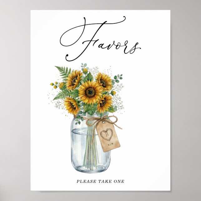 Poster Rustic Sunflower Mason Jar Favors Sign (Frente)