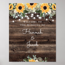 Poster Rustic Sunflower String Light Weding Welcome