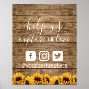 Poster Rustic Sunflower Wedding Social Media Hashtag