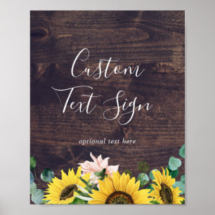 Poster Rustic Sunflower Wood Custom Text Sign