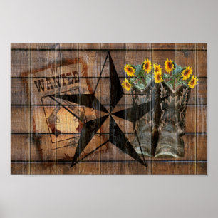 Poster Rustic Texas Star Western Pistola Boots