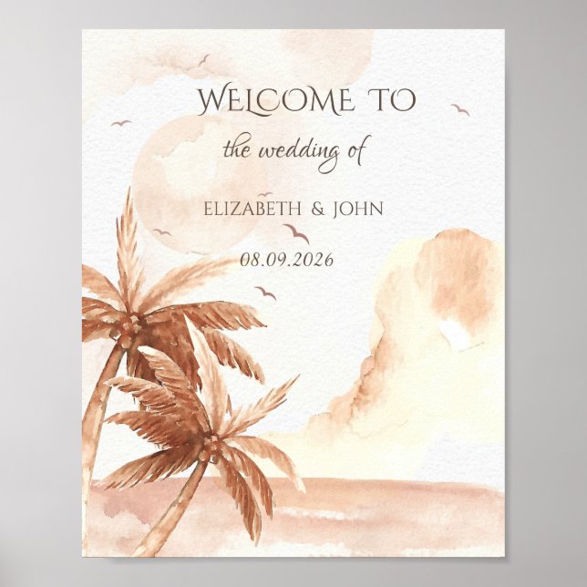 Poster Rustic Tropical Palms Wedding (Frente)