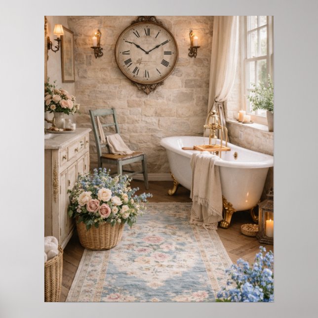 Poster Rustic Wall Art French Farmhouse Bathroom (Frente)