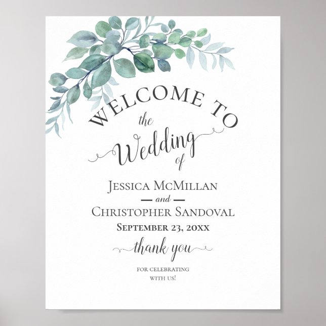 Poster Rustic Watercolor Eucalyptus Greenery Wedding (Frente)