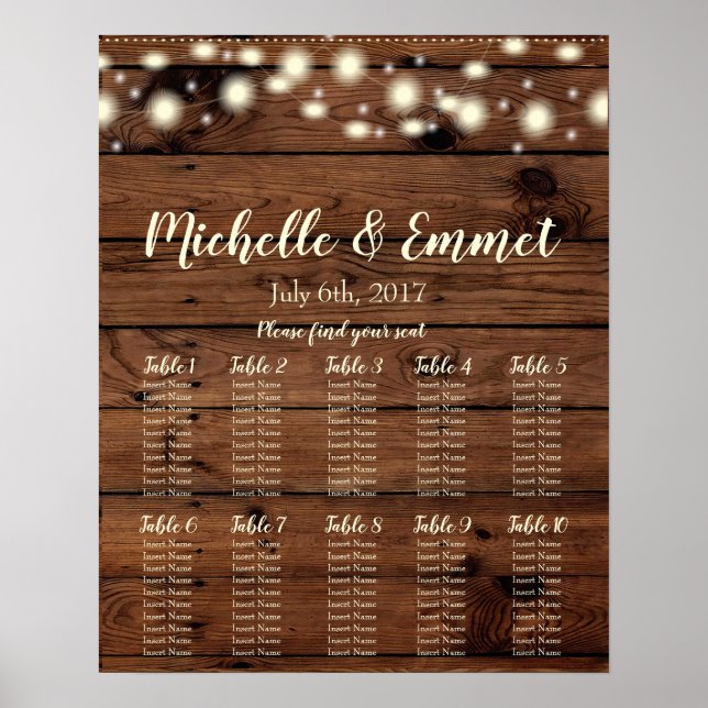 Poster Rustic Wedding Seating Chart, Rustic, Wood, Seat (Frente)
