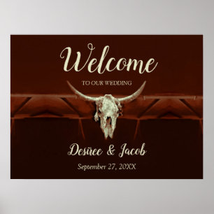 Poster Rustic Weds Bull Skull Brown Country Oeste