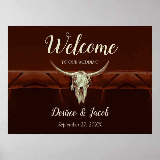 Poster Rustic Weds Bull Skull Brown Country Oeste (Frente)