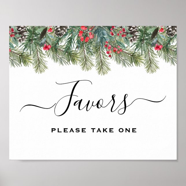 Poster Rustic Winter Berry Pine Greenery Wedding (Frente)
