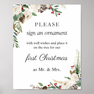 Poster Rustic Winter Floral Wedding Sinal ornamento
