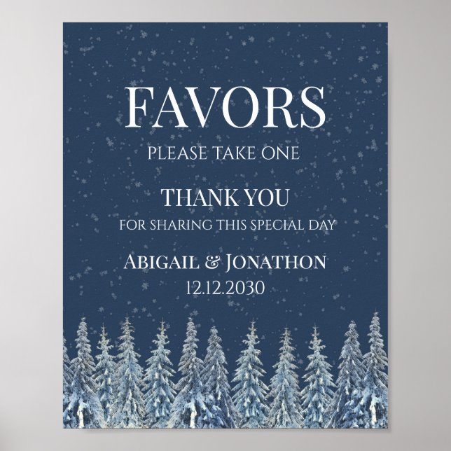 Poster Rustic Winter Forest Wedding Favors Sign (Frente)