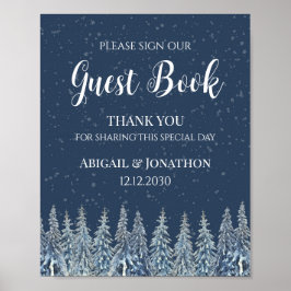 Poster Rustic Winter Forest Wedding Guest Book Sign