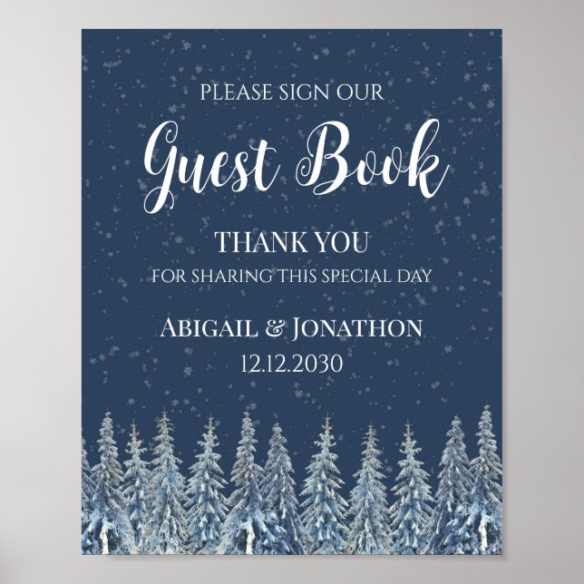 Poster Rustic Winter Forest Wedding Guest Book Sign (Frente)