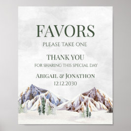 Poster Rustic Winter Mountain Wedding Favors Sign
