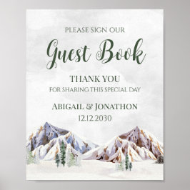 Poster Rustic Winter Mountain Wedding Guest Book Sign