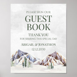 Poster Rustic Winter Mountain Wedding Guest Book Sign