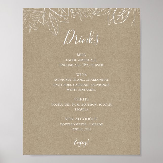 Poster Rustic Winter | Símbolo de Menu Drinks Kraft Weddi (Frente)