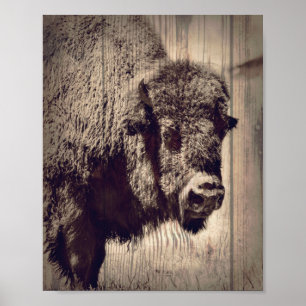 Poster Rustic Wood Buffalo Photo Wild Western