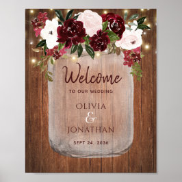 Poster Rustic Wood Mason Jar Floral Casamento outono Bem-