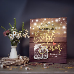 Pôster Rustic Wood Mason Jar Lights Bridal Shower Welcome