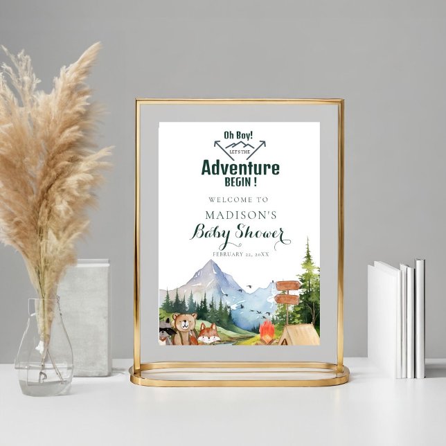 Poster Rustic Woodland Animal Chá de fraldas Favorece Sin (Criador carregado)