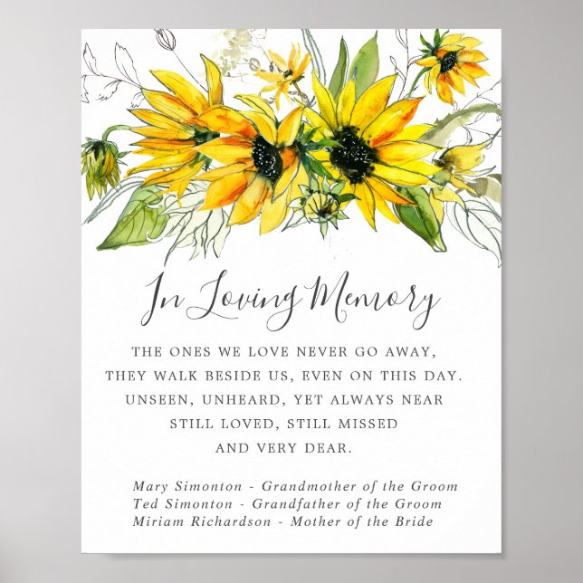 Poster Rustic Yellow Sunflower Wedding Memorial Sign (Frente)
