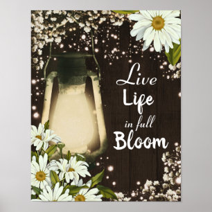 Poster Rústica Lanterna e Daisies Daisy Flower Country Wa