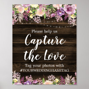 Poster Rústica Roxo - Luzes De Corda Floral De Casamento
