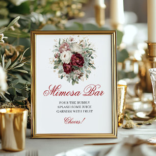 Poster Rustico Boho Mimosa Bar Bege Borgonha Sig Mesa