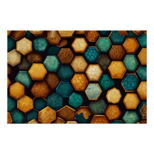 Pôster Rústico Honeycomb Texturizado Abstrato Art Poster