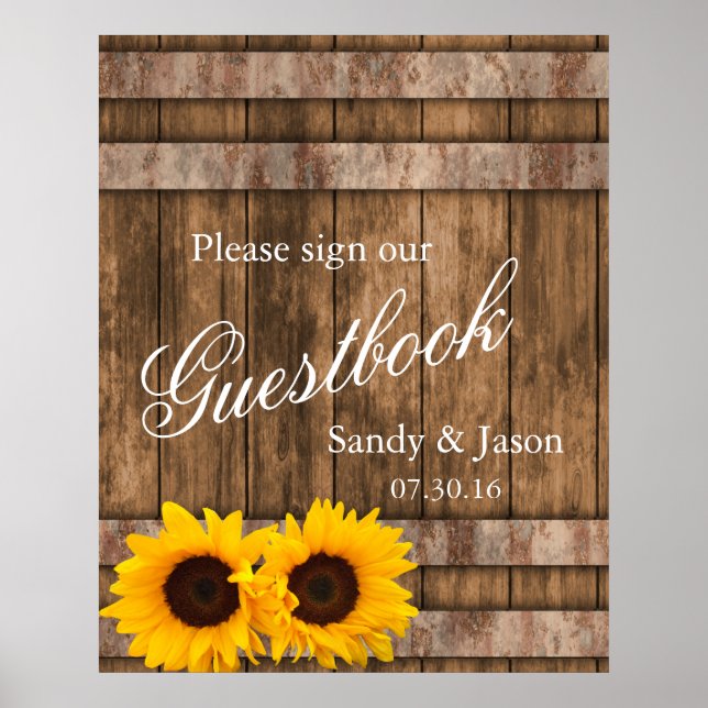 Pôster Rústico Sunflower Barn Wood Sinal de Guestbook | Z (Frente)