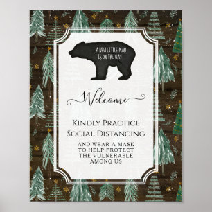 Poster Rústico Urso Pequeno Chá de fraldas Distância Soci