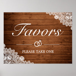 Poster Rústico Wood & White Lace Favorece Sinal de Casam