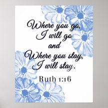 Ruth 1:16 Onde Ir Eu Irei Blue Floral